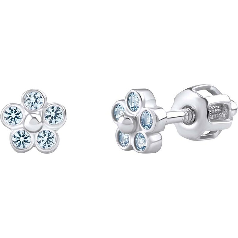 Silvego Strieborné náušnice kôstky nezábudky svetlo modré s Brilliance 67712385