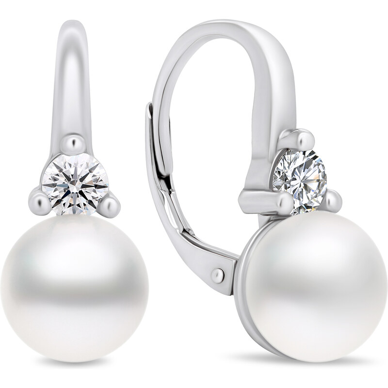 Brilio Silver Jedinečné strieborné náušnice s perlami a zirkónmi 66591254
