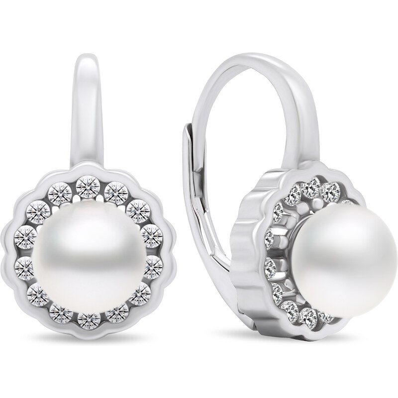 Brilio Silver Nádherné strieborné náušnice s perlami a zirkónmi EA440W 66593884