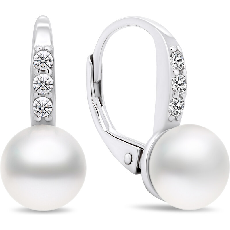 Brilio Silver Pôvabné strieborné náušnice s perlami a zirkónmi EA385W 66580934