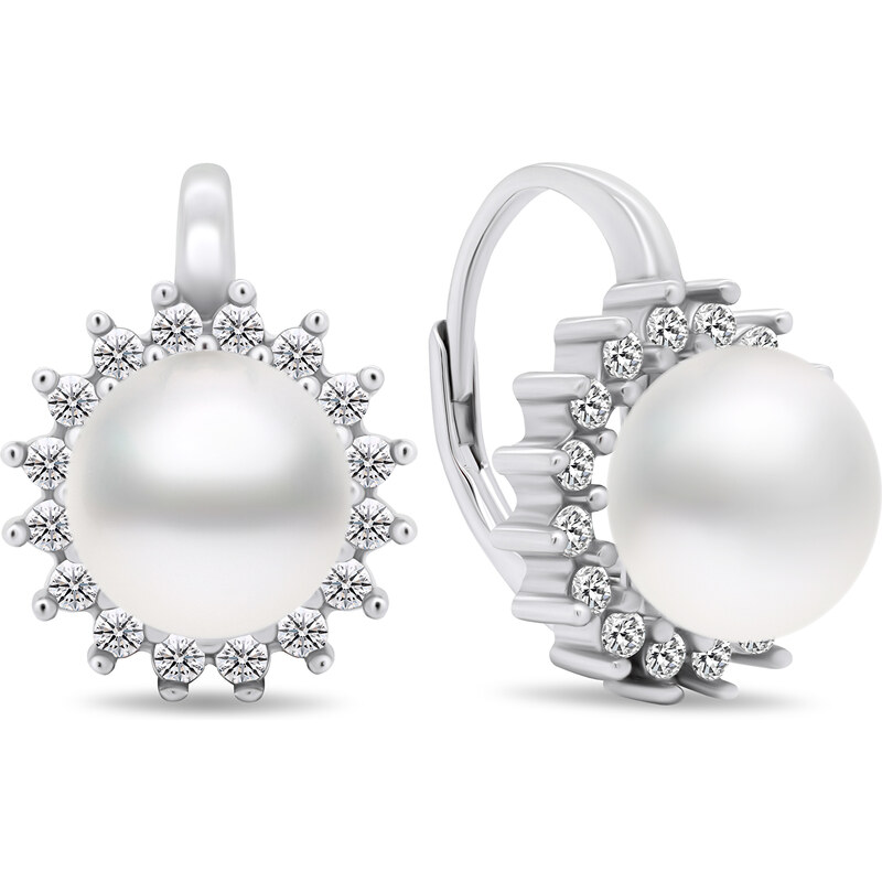 Brilio Silver Úchvatné strieborné náušnice s perlami a zirkónmi EA418W 66597131