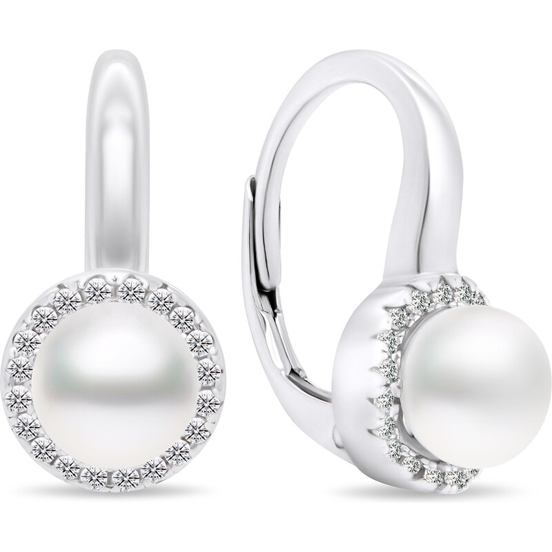 Brilio Silver Elegantné strieborné náušnice s perlami a zirkónmi 66592052