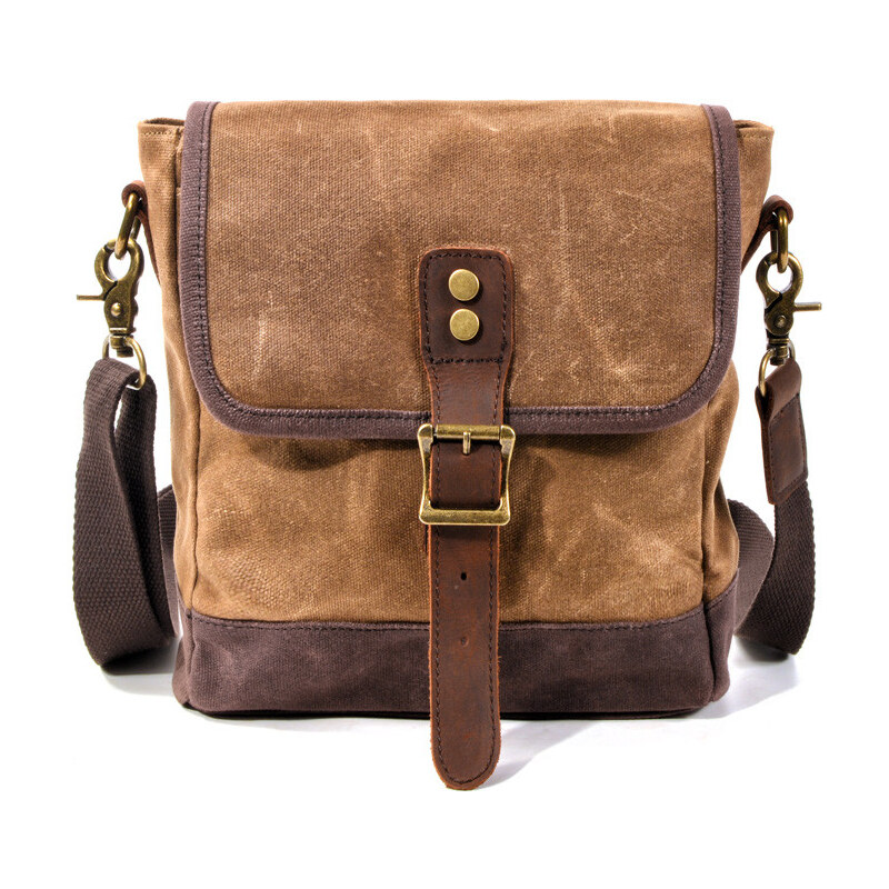 Glara Malá turistická plátená vintage taška s koženými doplnkami 36243126