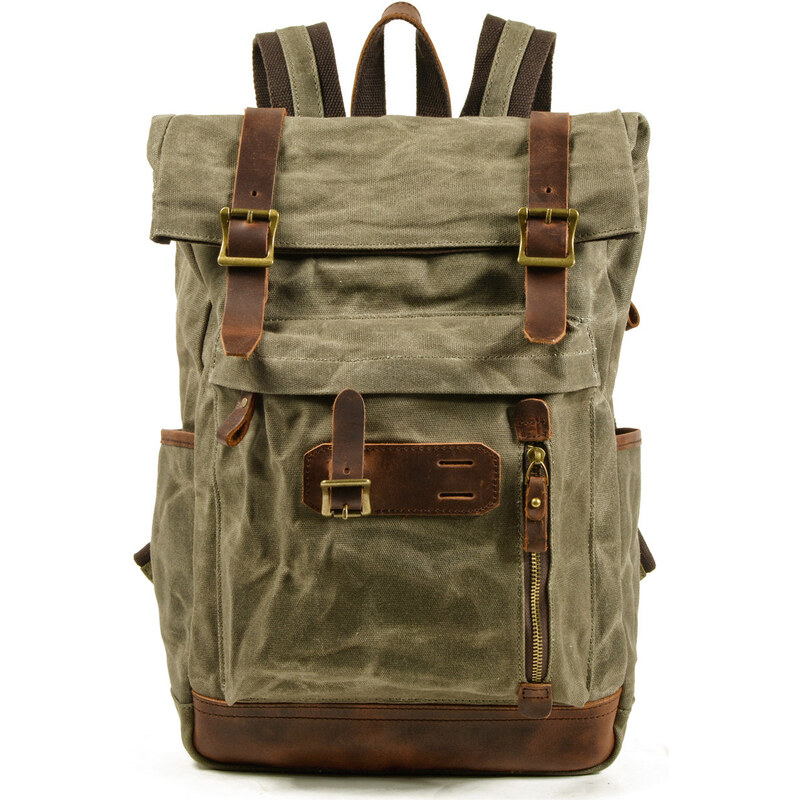 Glara Študentský retro rolovací batoh s koženými doplnkami 35426129