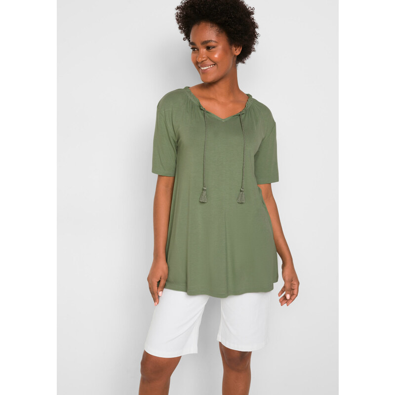 bonprix Dlhé tričko z viskózového mixu, farba zelená 45680059