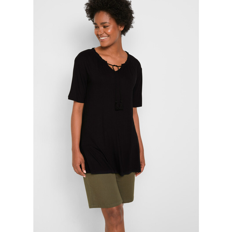 bonprix Dlhé tričko z viskózového mixu, farba čierna 44897037