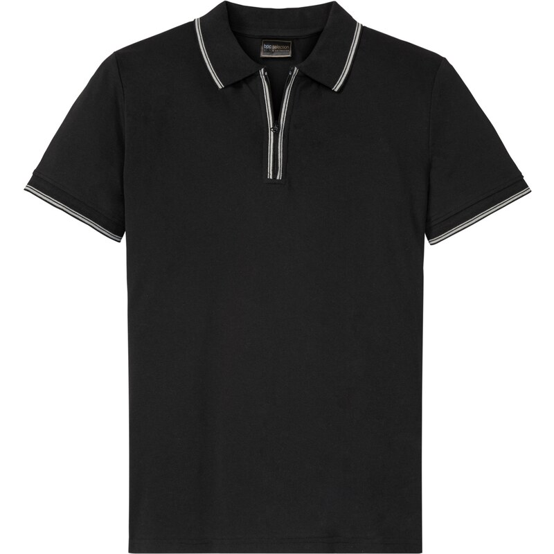 bonprix Piqué polo tričko so zipsom z čistej bavlny, farba čierna 45011240