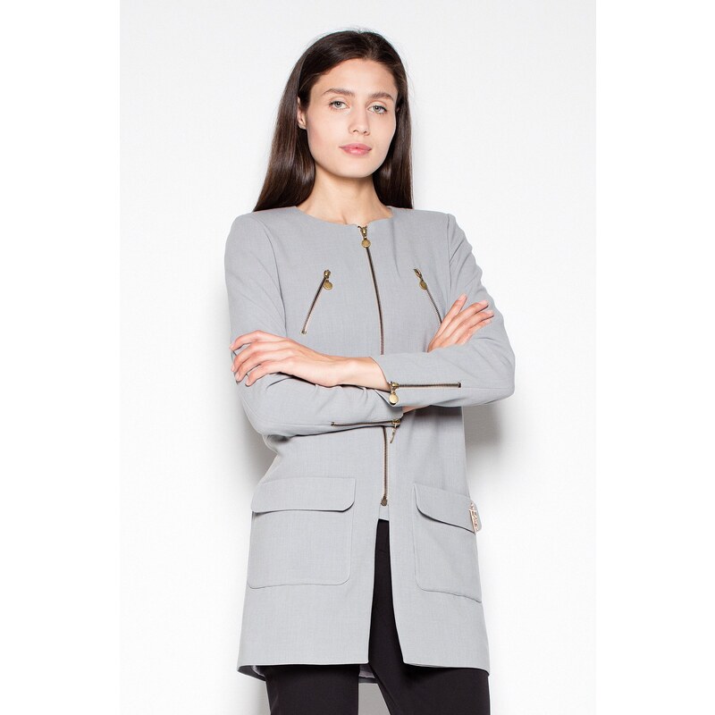 VENATON Šedý blejzer s krátkym zipsom VT038 Grey 5803001