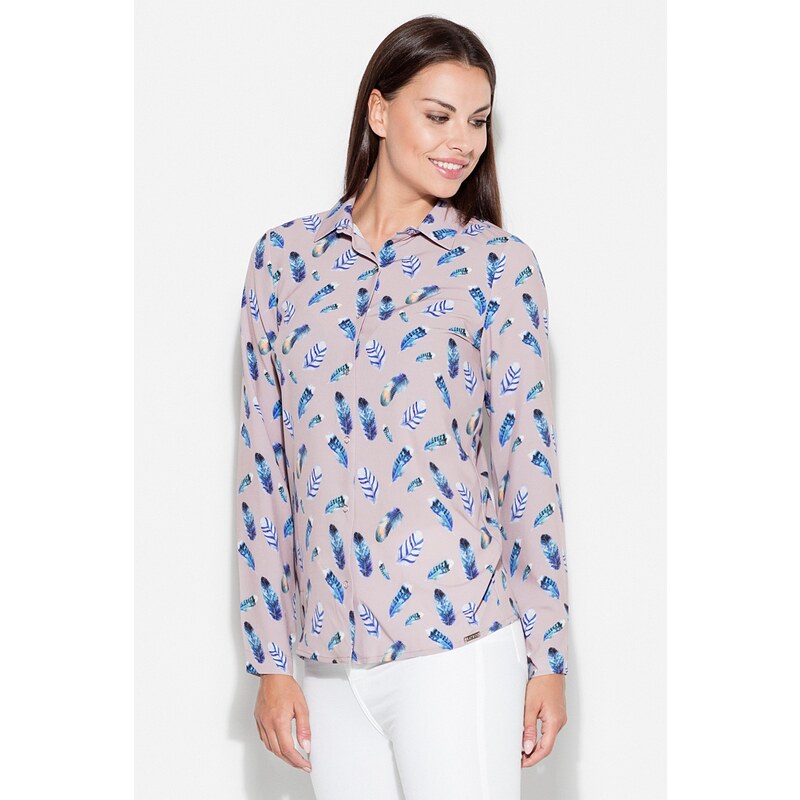 KATRUS Béžová košeľa s motívom peria K428 Pattern 49 5685307