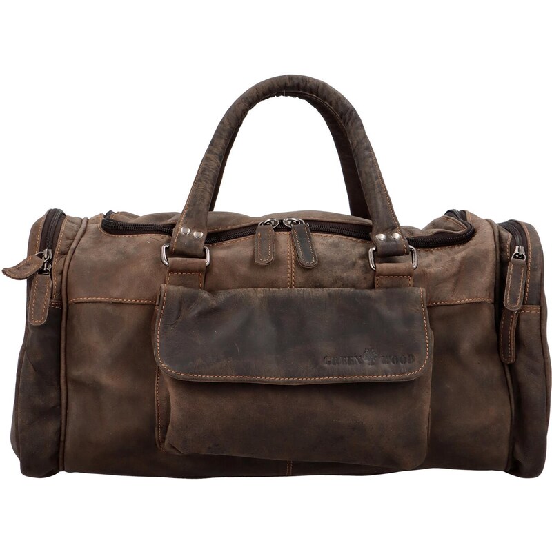 Green Wood Priestranná cestovná kožená taška GW Adam, khaki 66562666