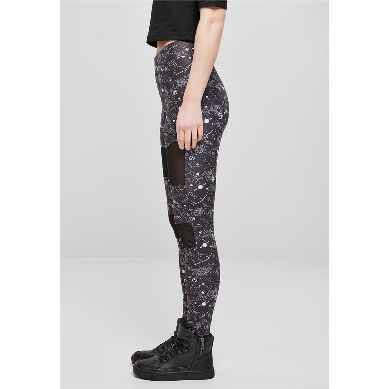 Urban Classics Womens Tech Mesh Leggings AOP Blackuniverse 50665519