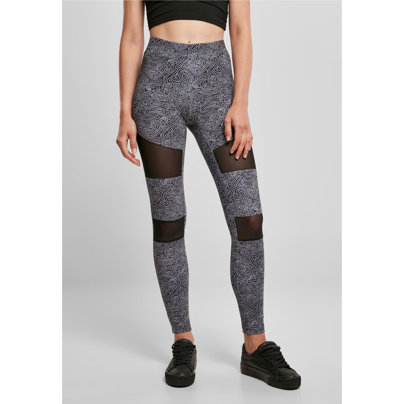 Urban Classics Womens Tech Mesh Leggings AOP Black 50659485