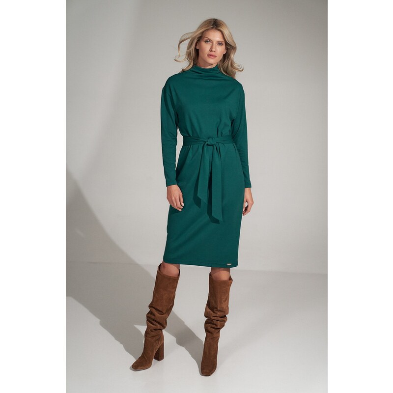 FIGL Tmavo zelené rolákové šaty s opaskom M726 Green 21150606