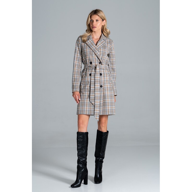 FIGL Šedý károvaný dvojradový kabát M832 Pattern 128 26841469