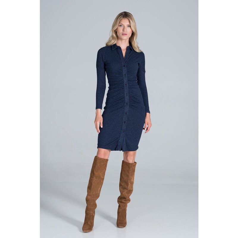 FIGL Tmavo modré košeľové šaty s nariasením M824 Navy 26800175