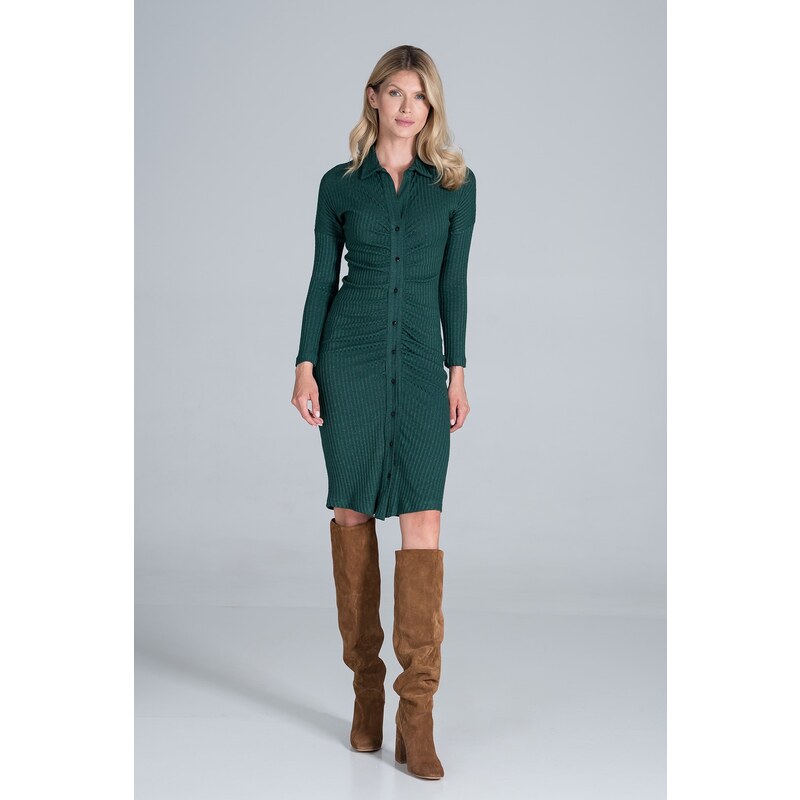 FIGL Zelené košeľové šaty s nariasením M824 Green 26800161