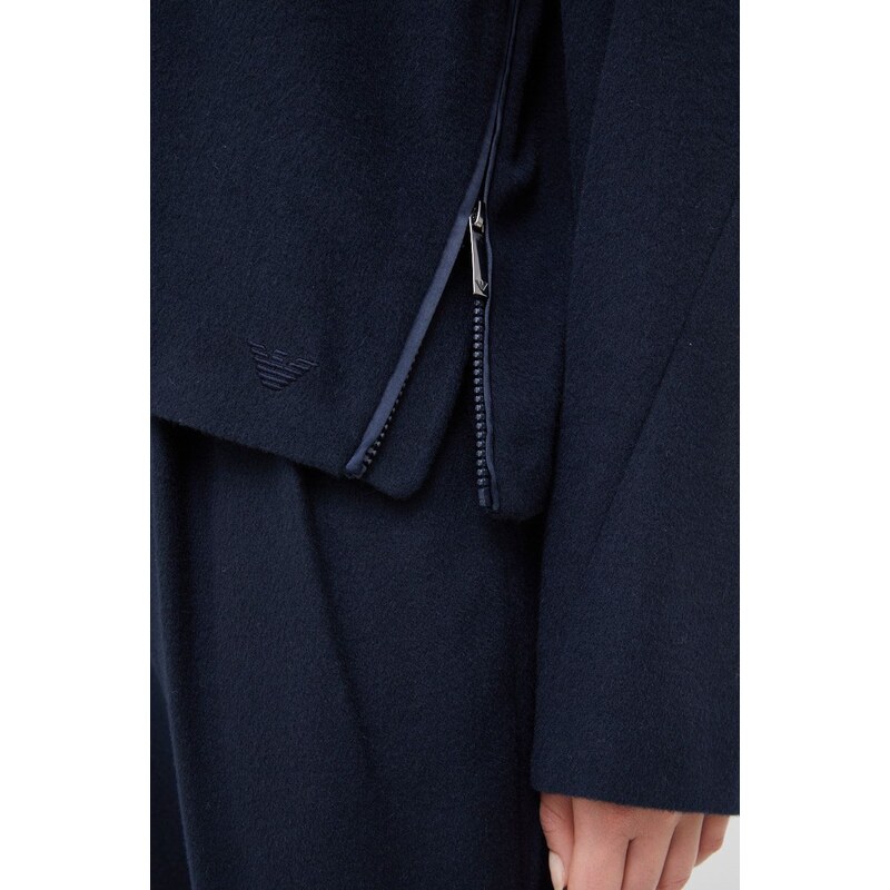 Vlnený sveter Emporio Armani dámsky, tmavomodrá farba, tenký, s rolákom