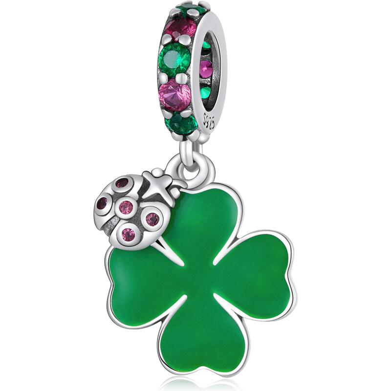 Royal Fashion strieborný prívesok Štvorlístok a lienka 55434732