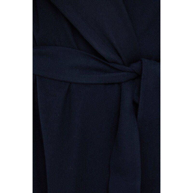 Vlnený kabát Emporio Armani tmavomodrá farba, prechodný