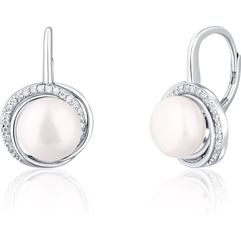 JwL Luxury Pearls Luxusné strieborné náušnice s perlou a zirkónmi 66696704