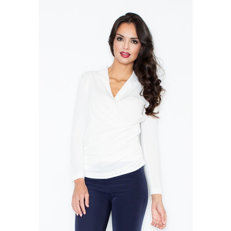 FIGL Smotanový sveter s prekladaným výstrihom M247 Ecru 5717681