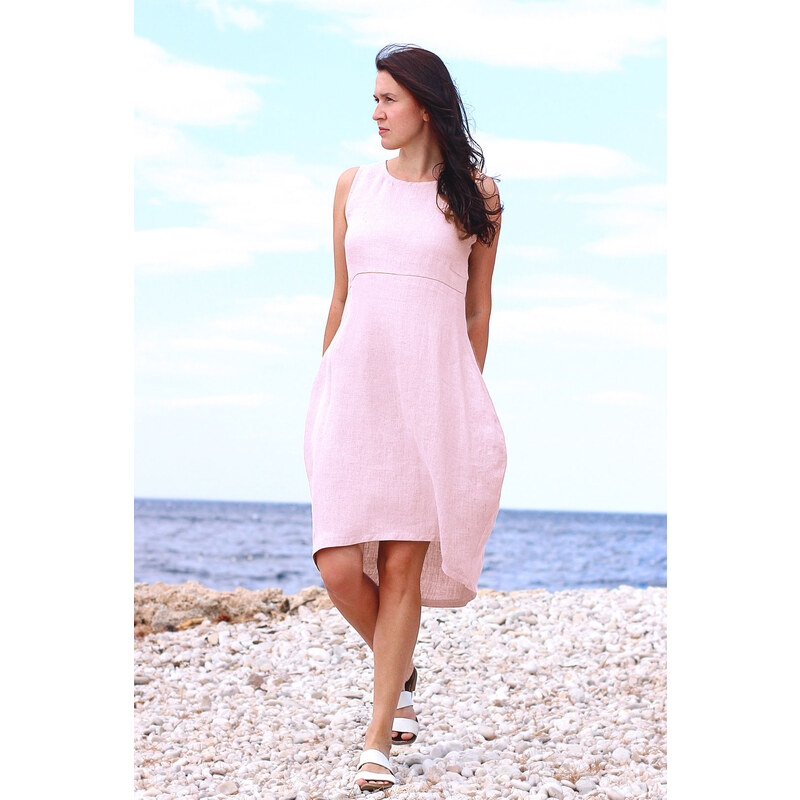 Lanové letné balónové šaty Lotika 100% lan 43293392
