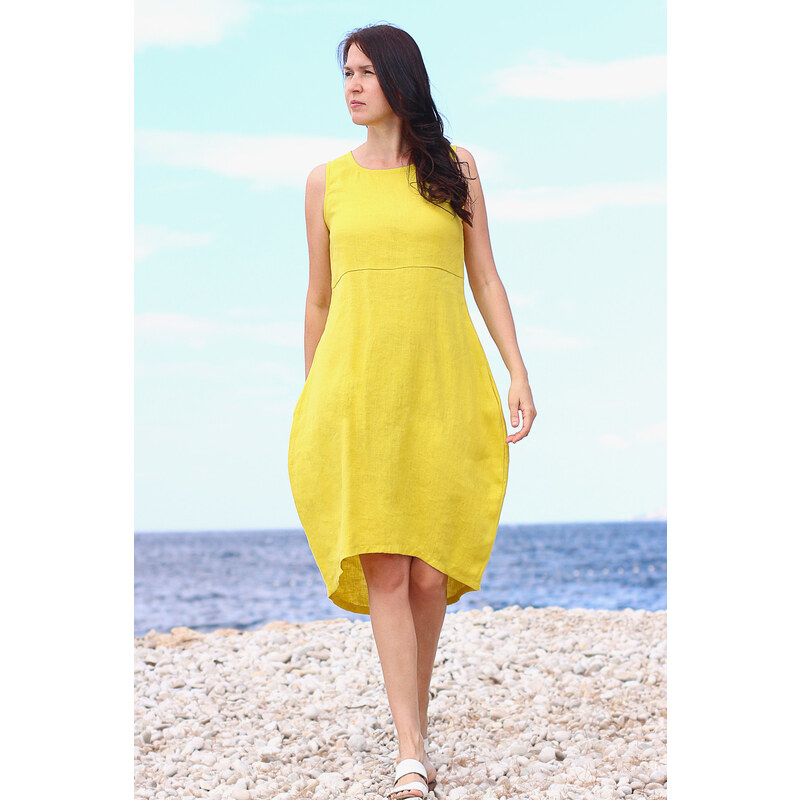 Lanové letné balónové šaty Lotika 100% lan 43293391