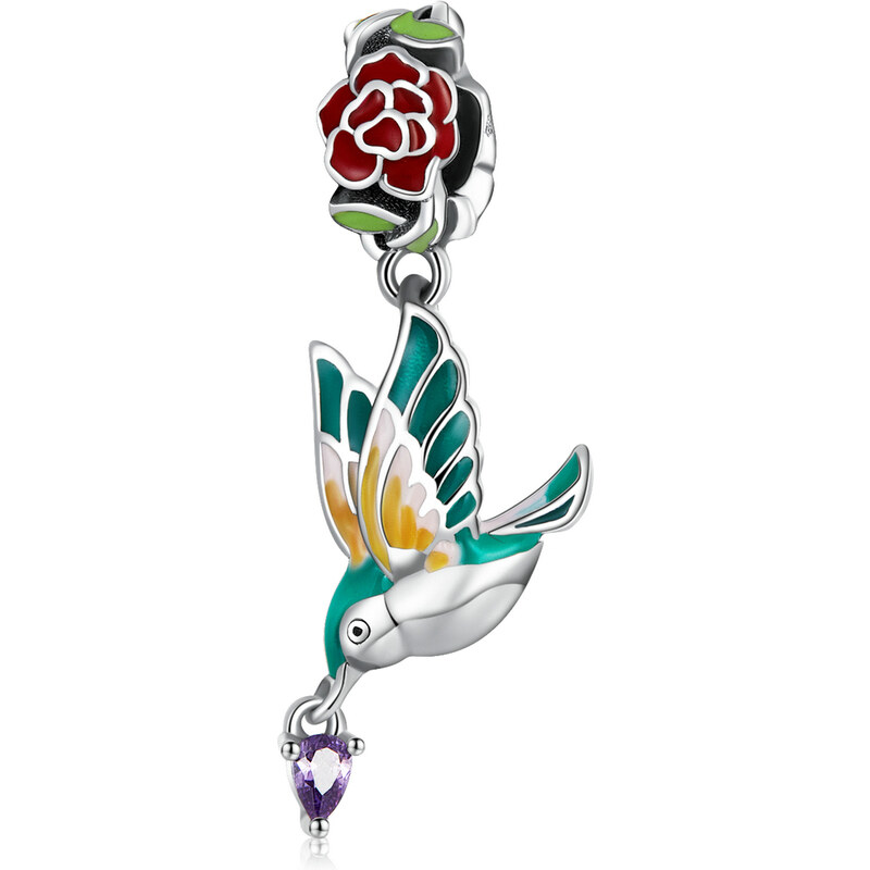 Royal Fashion strieborný prívesok Vtáčik s kvetmi 54900692