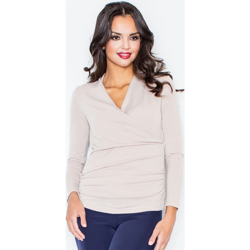 FIGL Béžový sveter s prekladaným výstrihom M247 Beige 5717679