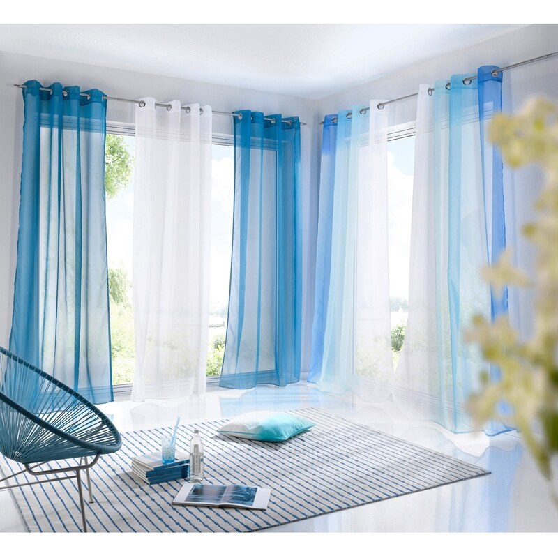 bonprix Záclona s farebným prelivom (2 ks), s recyklovaným polyesterom, farba modrá