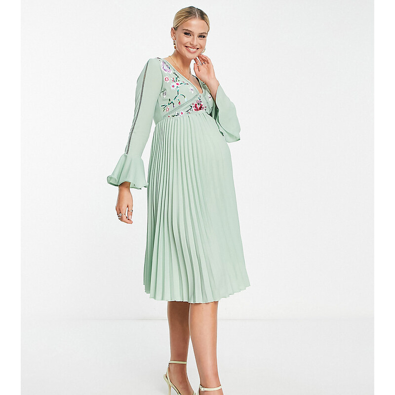 ASOS Maternity ASOS DESIGN Maternity embroidered pleated midi