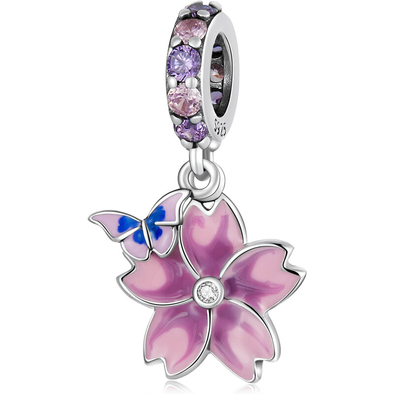 Royal Fashion strieborný prívesok Romantický kvet a motýľ 54878980