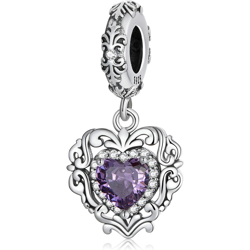 Royal Fashion strieborný prívesok Fialové brúsené srdce 55431558