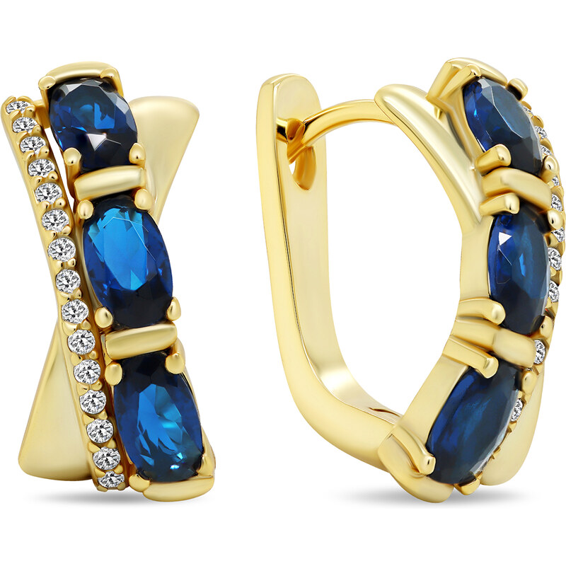 Brilio Silver Výrazné pozlátené náušnice s modrými zirkónmi EA458YB 66585578