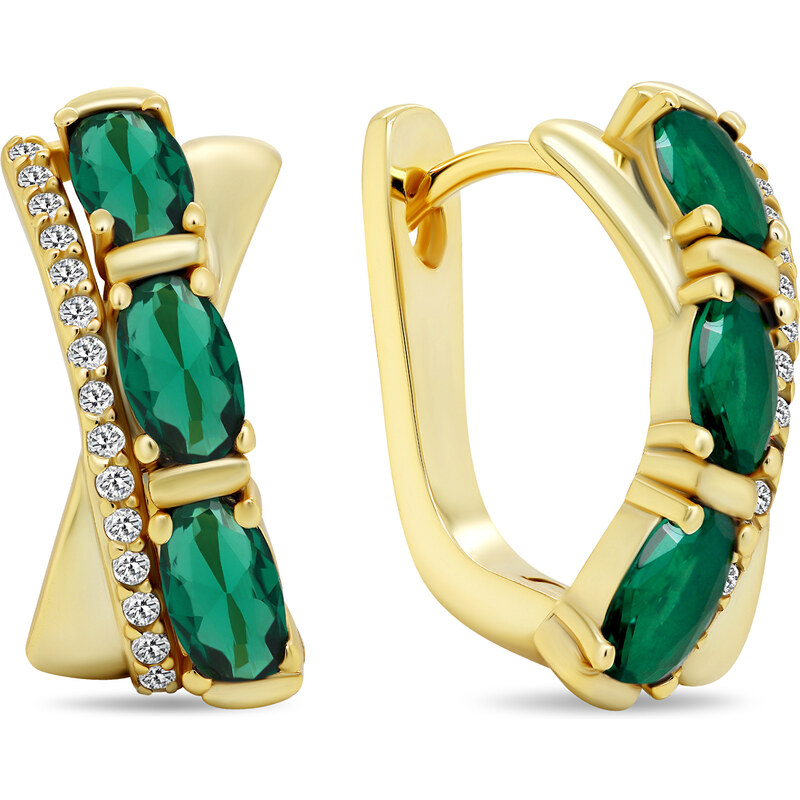 Brilio Silver Výrazné pozlátené náušnice so zelenými zirkónmi EA458YG 66581691