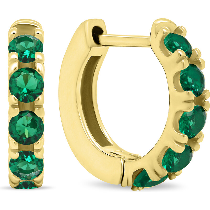 Brilio Silver Drobné pozlátené krúžky so zelenými zirkónmi EA481YG 66600295