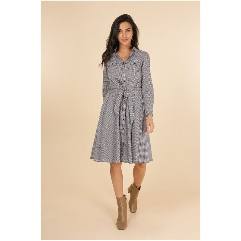 Čierno-biele košeľové midi šaty 34661903