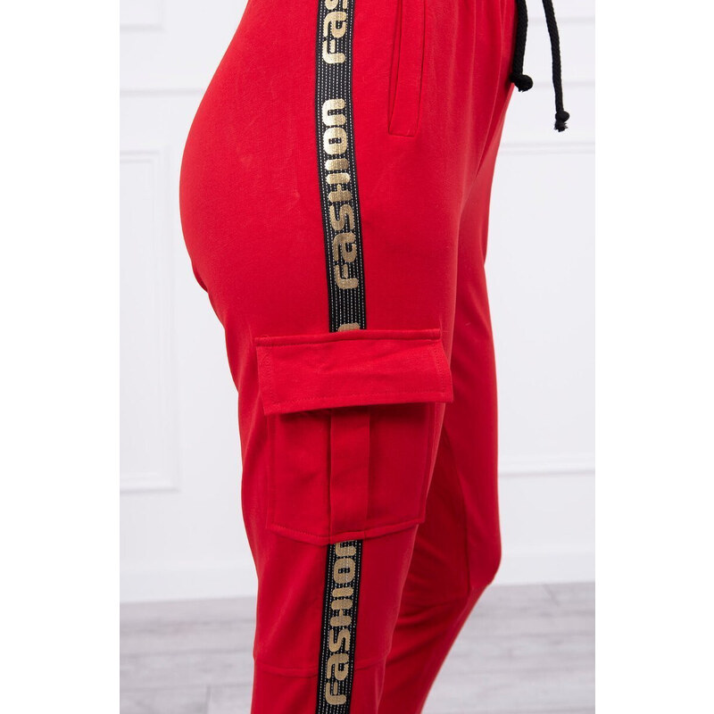 K-Fashion Nohavice Cargo červené 44559210