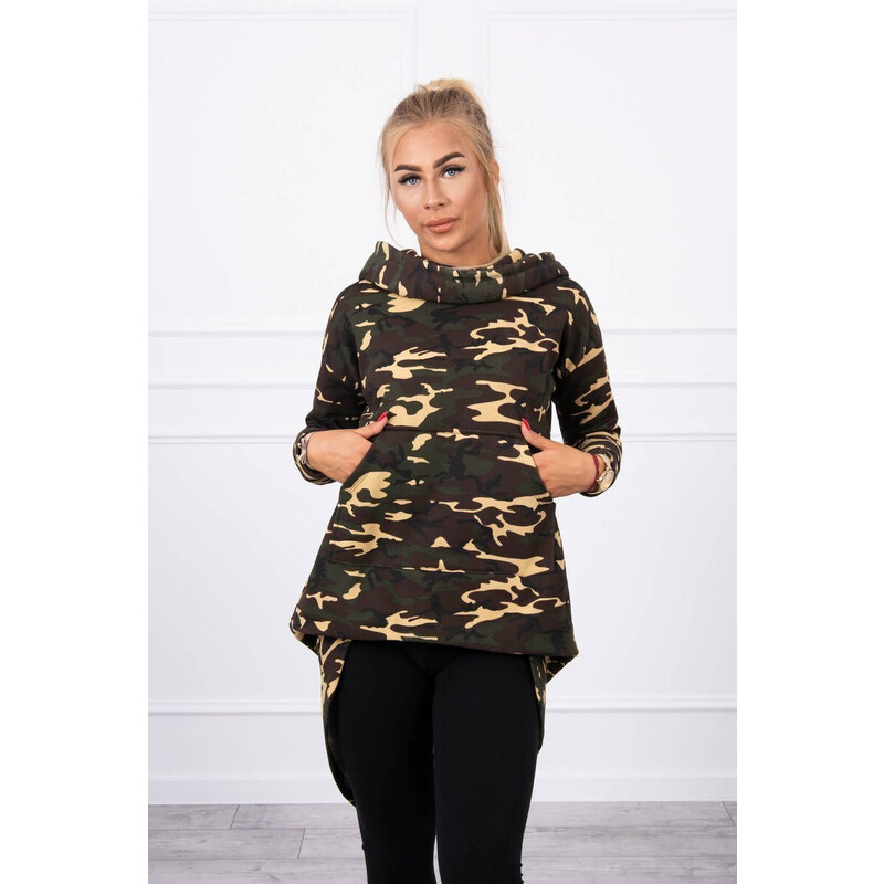 K-Fashion Mikina moro s dlhým chrbtom khaki+hnedá 44559524