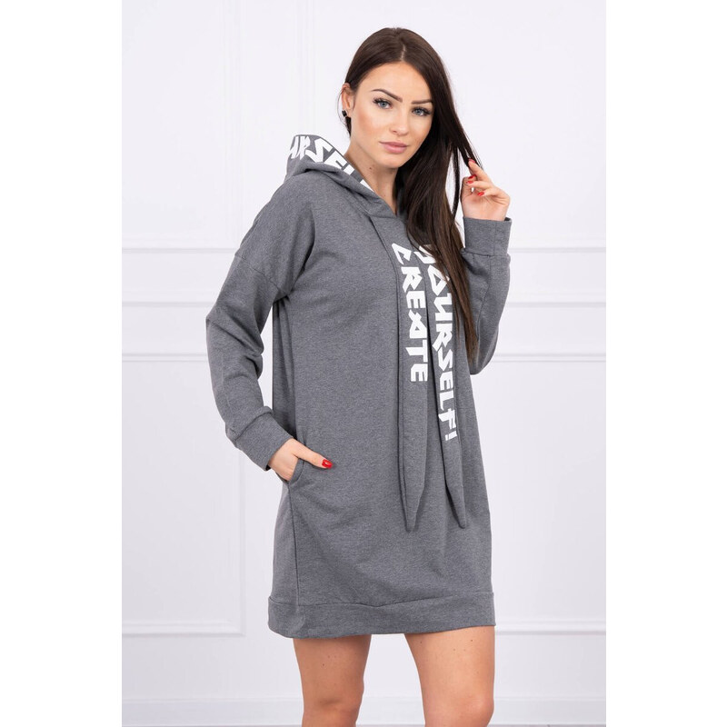 K-Fashion Oversize šaty s kapucňou v grafitovej farbe 49758598