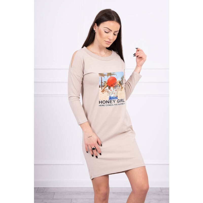K-Fashion Šaty s potlačou Honey girl béžové 49758642
