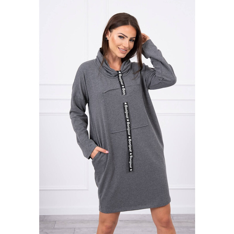 K-Fashion Šaty s kravatou v grafitovej farbe 49758839