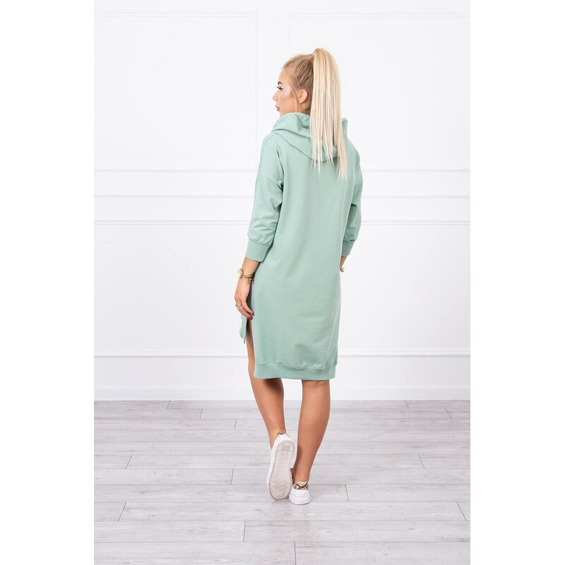 K-Fashion Šaty s kapucňou a dlhším chrbtom tmavo mätové 49758893