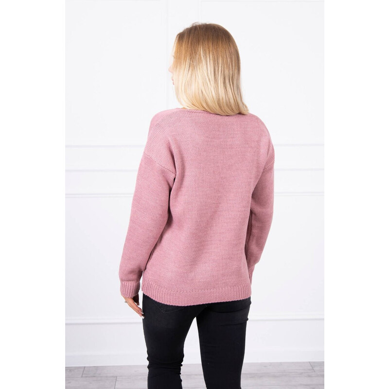 K-Fashion Sveter s výstrihom do V tmavo ružový 44559714