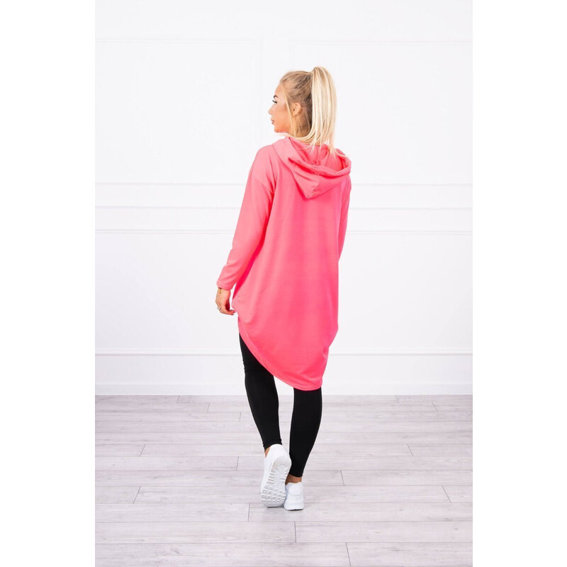 K-Fashion Mikina s dlhým chrbtom a kapucňou ružová neónová 44559533