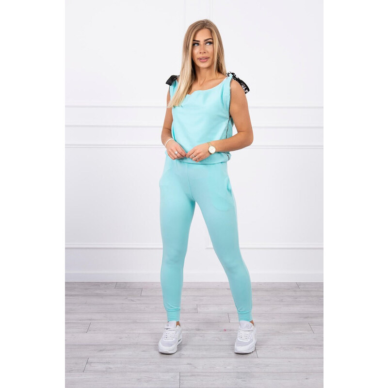 K-Fashion Nohavice/oblek s nápisom selfie mint 44559972