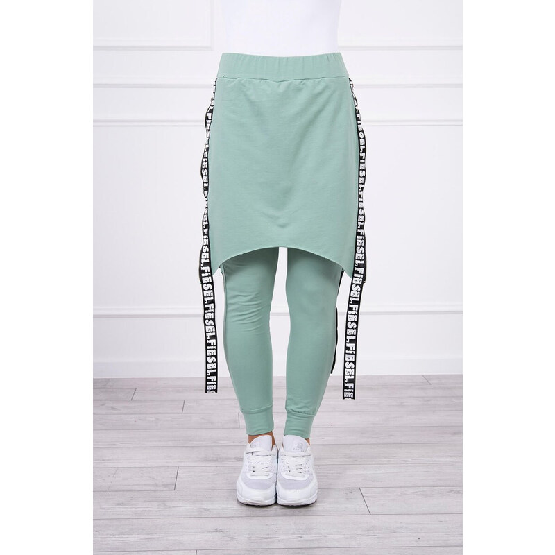 K-Fashion Nohavice/oblek s nápisom selfie tmavo mätový 44559973