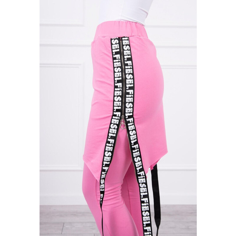 K-Fashion Nohavice/oblek s nápisom selfie svetlo ružový 44559975