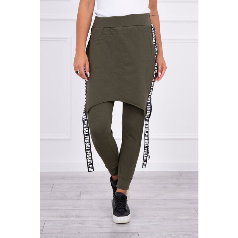 K-Fashion Nohavice/oblek s nápisom selfie khaki 44559066