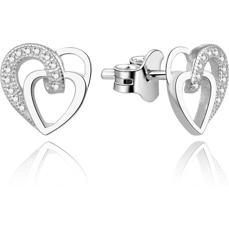 Beneto Strieborné srdiečkové náušnice so zirkónmi AGUP1527 66578495